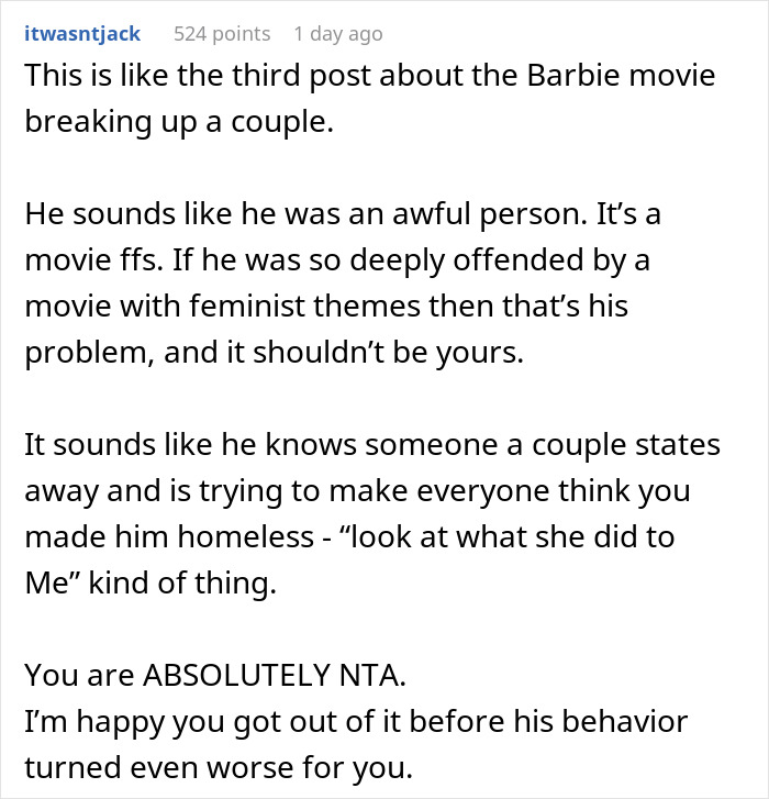 Woman Dumps Boyfriend Over His Bigoted Reaction To Barbie Movie