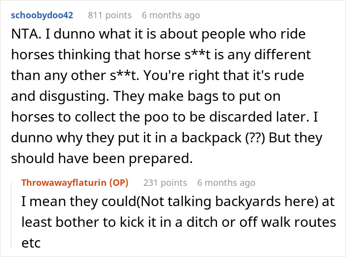 Entitled Horse Rider Made To Literally Scoop Horse Dung Into Her Backpack After Being Caught By Landowner Entitled Horse Rider Made To Literally Scoop Horse Dung Into Her Backpack After Being Caught By Landowner