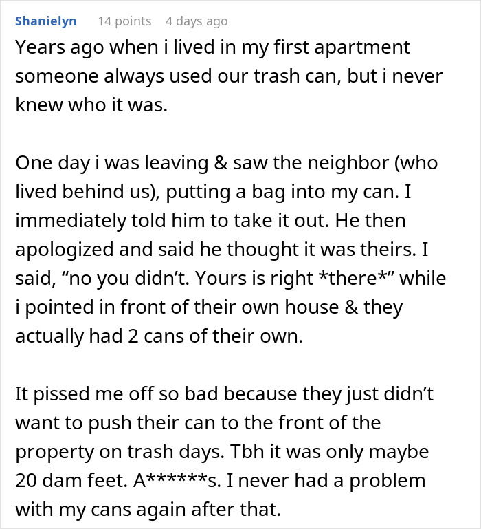 Woman Has Enough Of Neighbors Using Her Trash Can, Teaches Them A Lesson Woman Has Enough Of Neighbors Using Her Trash Can, Teaches Them A Lesson