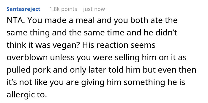 Husband Gets The Silent Treatment After Partner Finds Out The Dinner He Ate Was Vegan Husband Gets The Silent Treatment After Partner Finds Out The Dinner He Ate Was Vegan