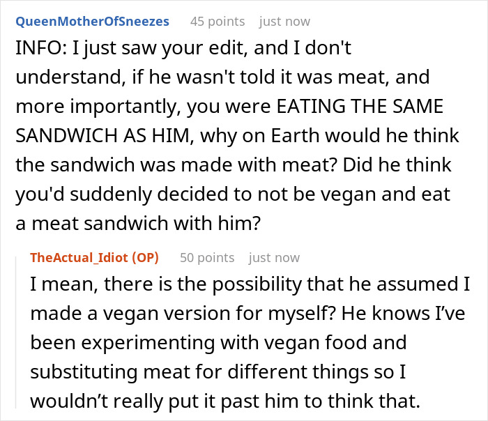 Husband Gets The Silent Treatment After Partner Finds Out The Dinner He Ate Was Vegan Husband Gets The Silent Treatment After Partner Finds Out The Dinner He Ate Was Vegan