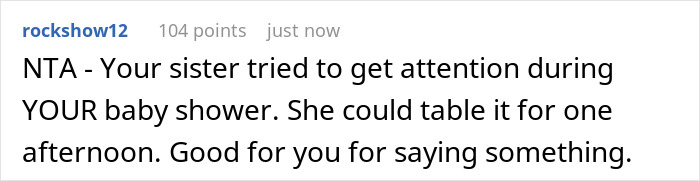 Sister Tries To Steal Woman’s Baby Shower Thunder, Gets Politely Told To Shut It