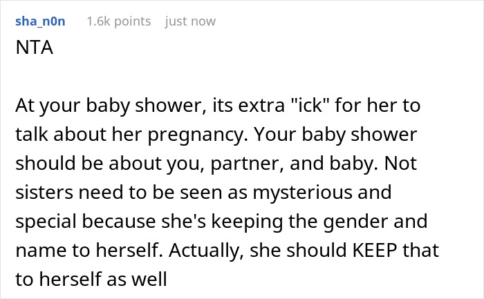 Sister Tries To Steal Woman’s Baby Shower Thunder, Gets Politely Told To Shut It