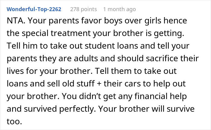 Person Refuses To Help Their ‘Golden’ Child’ Brother As They Had To Make It All On Their Own