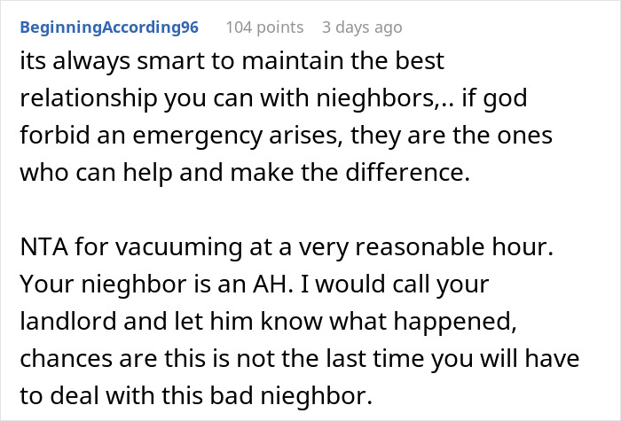 Neighbors Ask Woman To Stop Vacuuming At Noon, She Refuses And Turns To The Internet For Advice Neighbors Ask Woman To Stop Vacuuming At Noon, She Refuses And Turns To The Internet For Advice