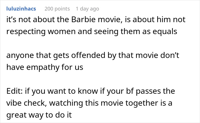 Woman Dumps Boyfriend Over His Bigoted Reaction To Barbie Movie Woman Dumps Boyfriend Over His Bigoted Reaction To Barbie Movie