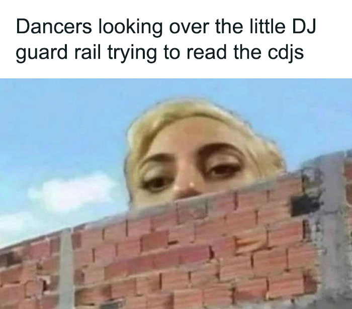 Lady gaga looking over a wall meme