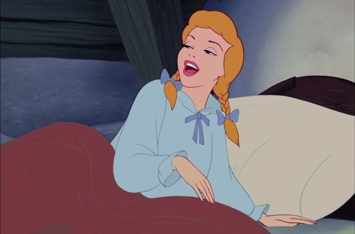 Cinderella smiling while waking up 