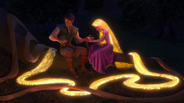 Rapunzel singing to Flynn Rider 