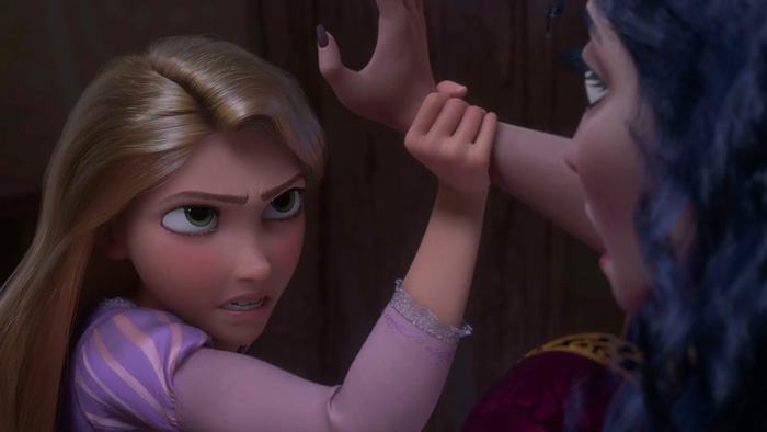 Rapunzel looking angry at her mother 