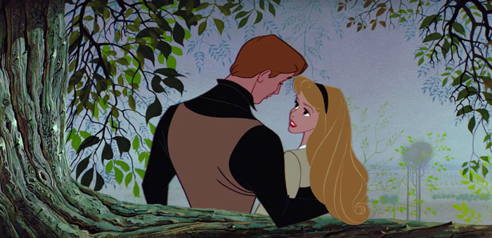Aurora and Prince Phillip looking at each other 