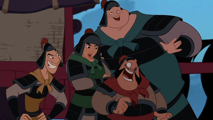 Mulan with three warriors 