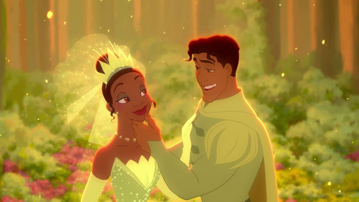 Tiana and Prince Naveen looking at each other 