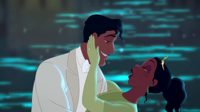 Tiana and Prince Naveen looking at each other 