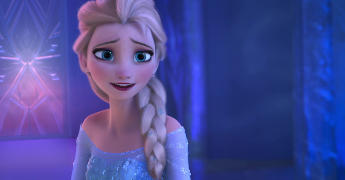 Elsa smiling in her castle