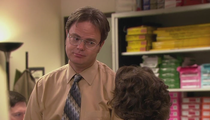 Dwight Schrute looking convincingly at Filis