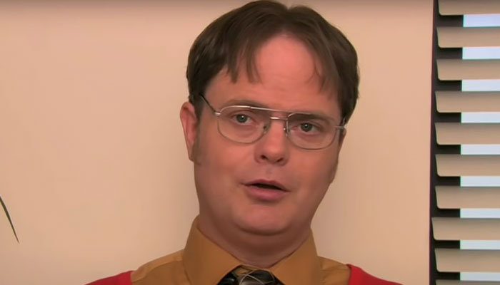 Dwight Schrute talking with a proud look on his face