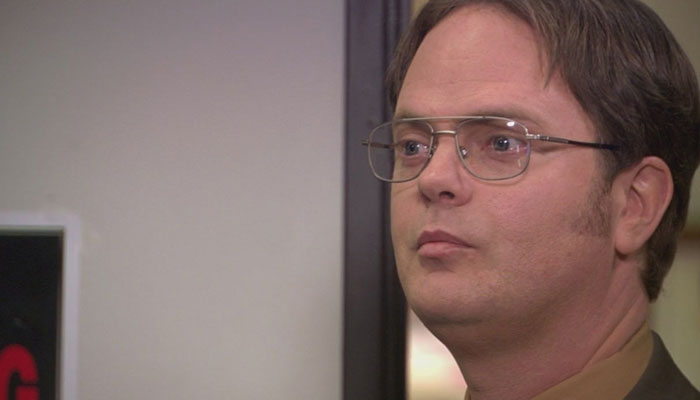 Dwight Schrute looking with a look full of conviction
