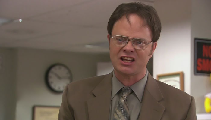 Dwight Schrute speaking to someone angrily