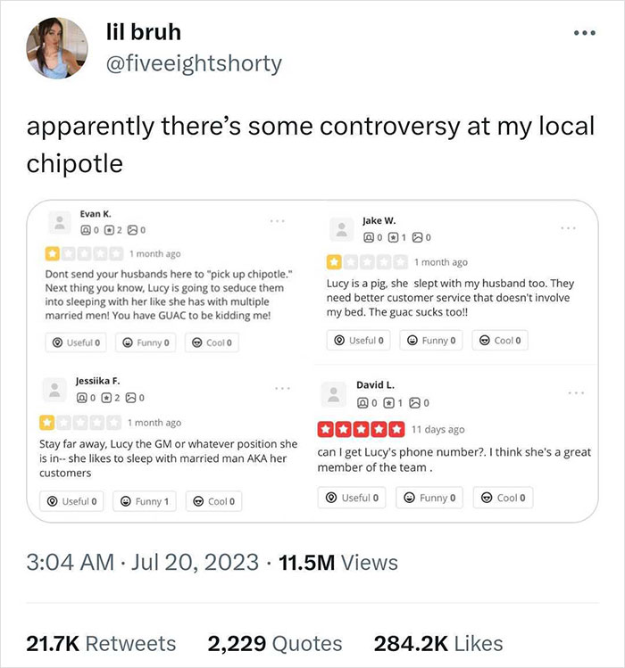 Florida Chipotle Goes Viral After Yelp Reviews Warn Of Husband-Seducing Female Worker