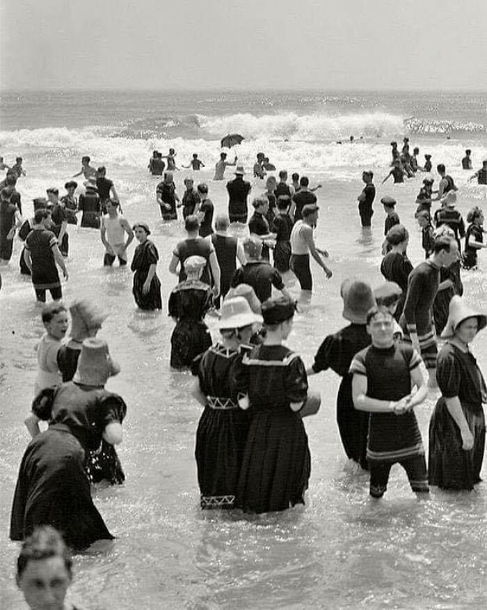 A Group Of People At The Beach. Atlantic City, New Jersey, 1910