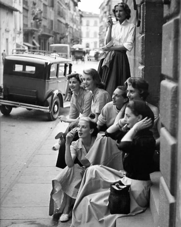 Models On A Smoke Break, Italy, 1950