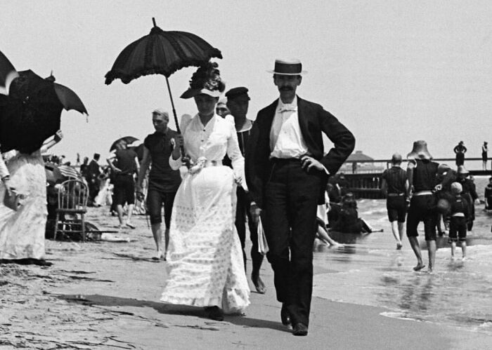 Couple Walks Along The Beach In Atlantic City, 1890