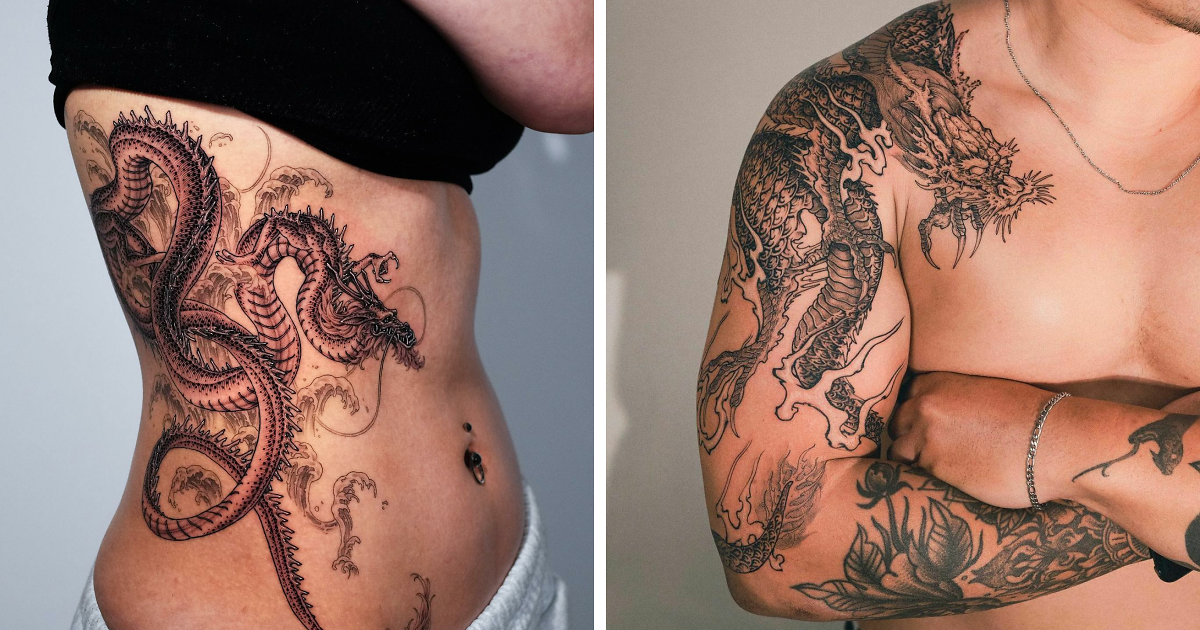 Couple of dragons tattoo Royalty Free Vector Image