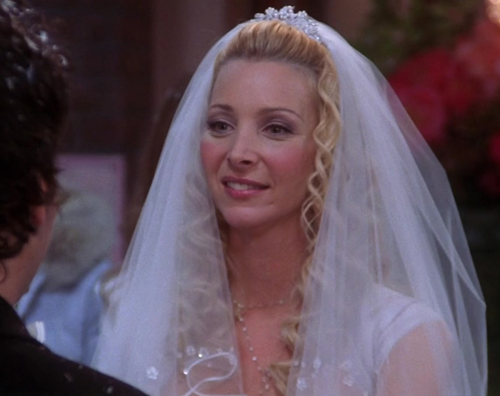 Phoebe wearing wedding dress 