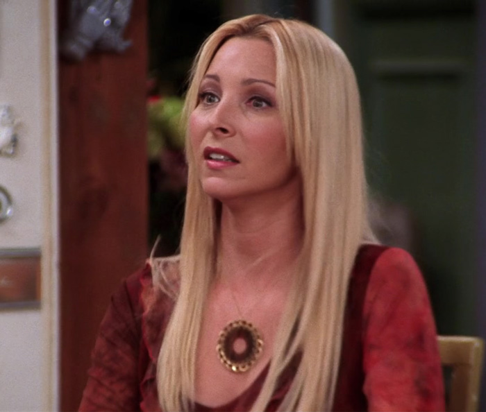 Phoebe wearing red sweater 