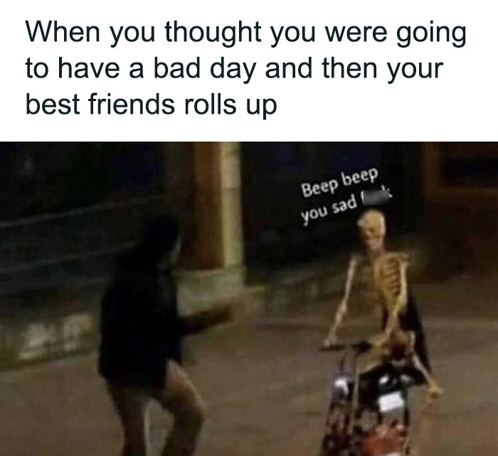 skeleton trying to run over a person meme