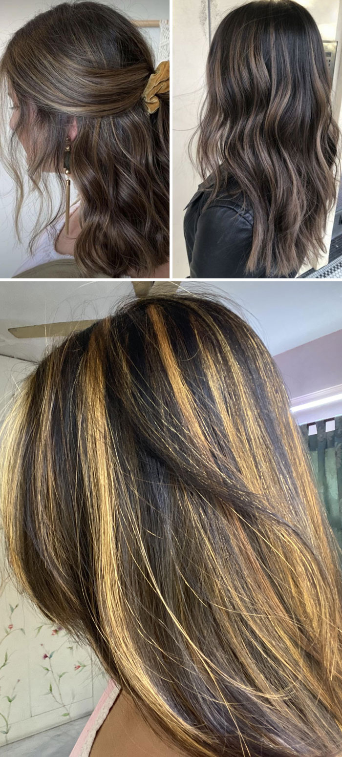 What I Got vs. What I Asked For. Atrocious Thick Chunky Highlights. Please Tell Me How It Can Be Fixed (Salon Or Otherwise). I Feel So Low