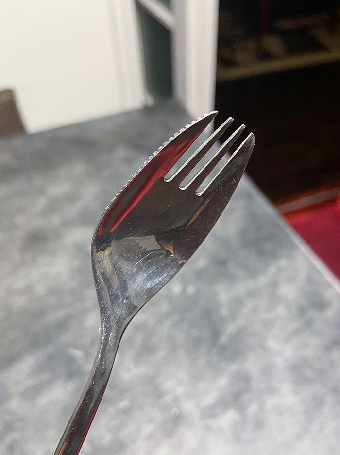This Spork Is Made Out Of Stainless Steel And Has A Jagged Knife Edge On The Side