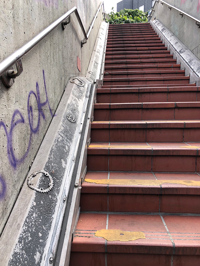 These Stairs Have A Groove To Facilitate Carrying Bikes Upstairs