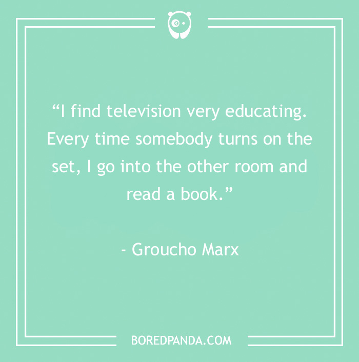 Groucho Marx quote about education, books, and television on a mint green background from 60 Groucho Marx quotes.
