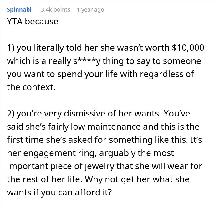 Guy Refuses To Spend $10k On An Engagement Ring, Gets A Reality Check Online Guy Refuses To Spend $10k On An Engagement Ring, Gets A Reality Check Online