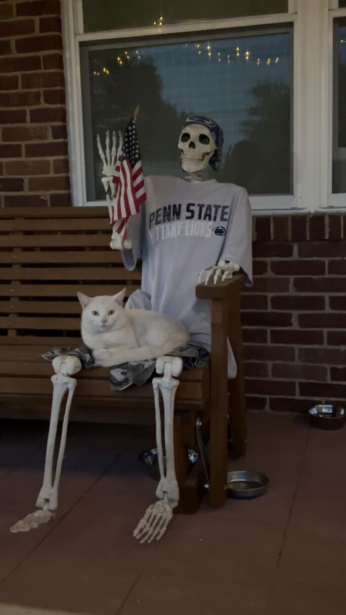 My House. My Rad Skeleton Dude, Gerald. Not My Cat. He Now Belongs To Gerald