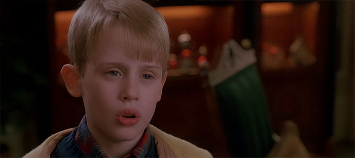 Kevin McCallister looking and talking from Home Alone