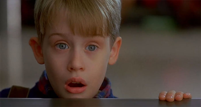 Kevin McCallister looking shocked from Home Alone
