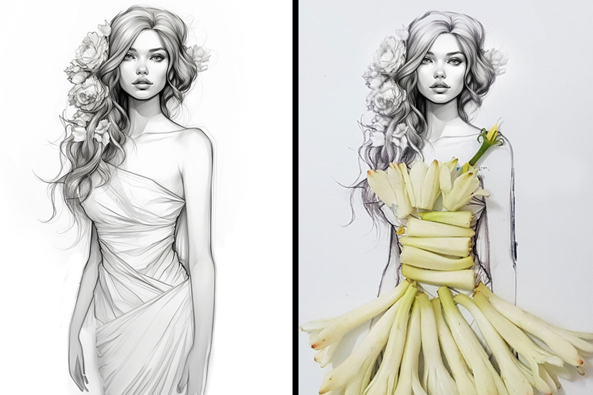Artist Creates 3D Fashion Illustrations of Floral Dresses Using Real Petals