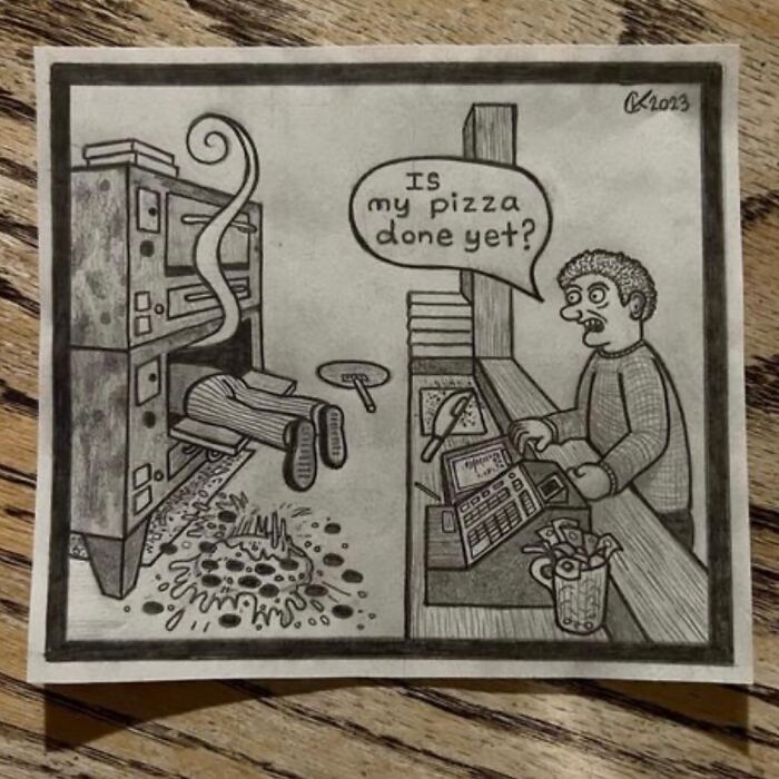 Silly One Panel Comic About Working In A Pizza Restaurant. Sealouse Comics