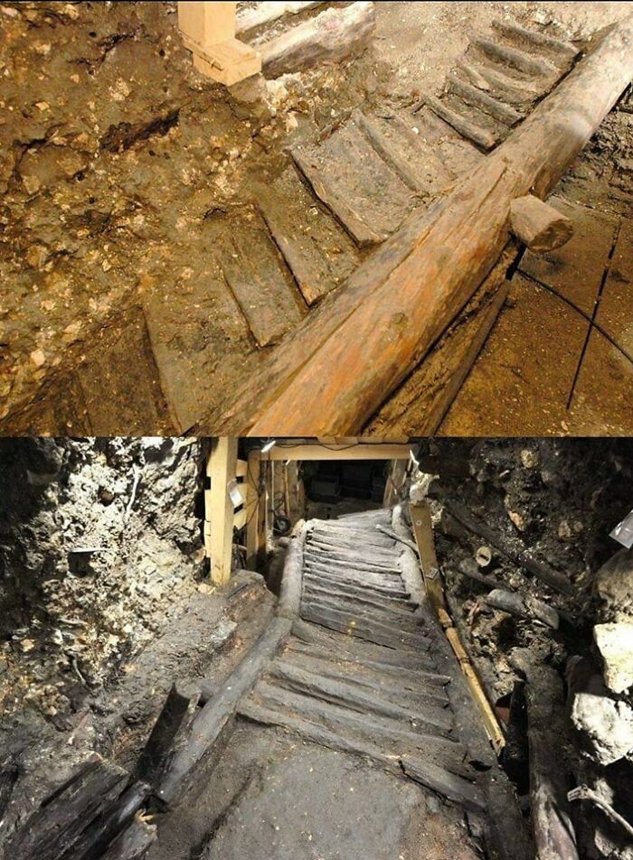 The World's Oldest Known Wooden Staircase (3,400 Years Old) Located In An Old Salt Mine In Hallstatt, Austria