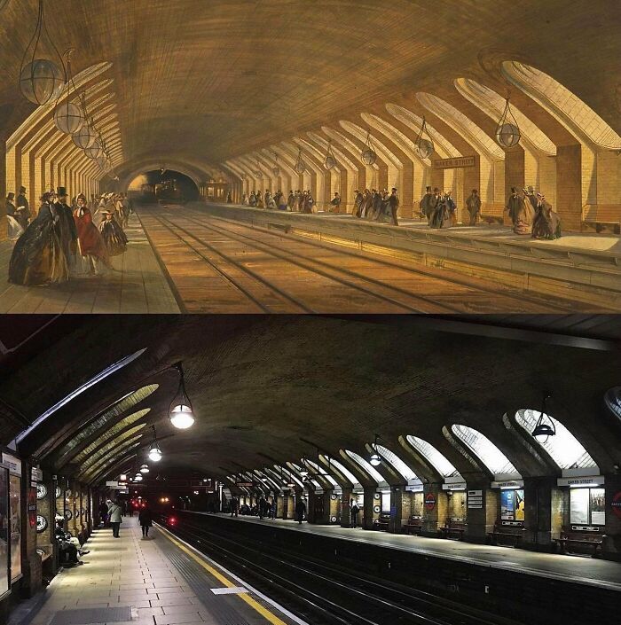 The World's Oldest Undeground Station, Baker Street, England. 160 Years Apart. Stunning!