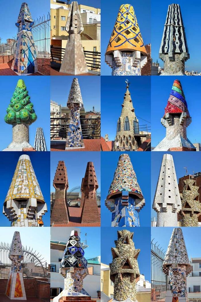 Chimneys Of The Palau Güell, Designed By The Architect Antoni Gaudí, Built Between 1886 And 1888, Barcelona, Catalonia, Spain. It Is Part Of The Unesco World Heritage Site "Works Of Antoni Gaudí"