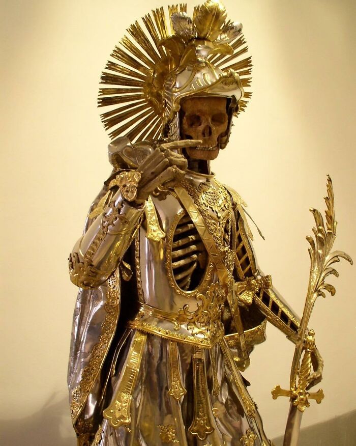 St Pancratius Skeleton In Armor. Church Of St Nikolaus, Switzerland. 16-19th Century