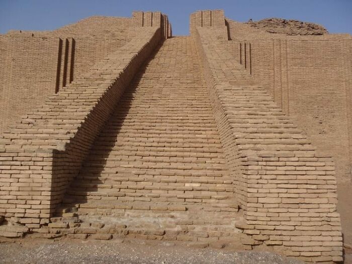 The Main Stairway Up The Ziggurat Of Ur. Still Standing With Its Original Baked Mud Bricks From The Euphrates River, Created Over 4,000 Years Ago In The Oldest Parts