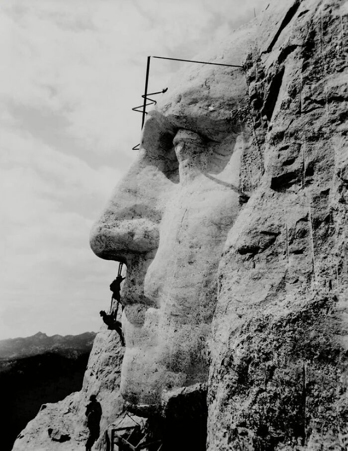 Mount Rushmore Is Under Construction. This Photograph Was Taken In 1932 While Workmen Were Carving The Face Of George Washington