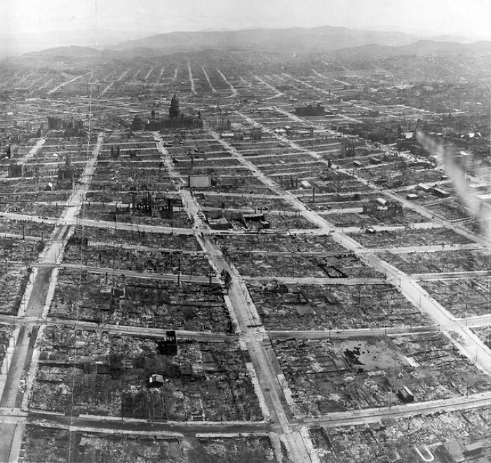 Panoramic Shot From An Airship Of San Francisco, Razed To The Ground After An Earthquake And Subsequent City-Wide Fire, 1906