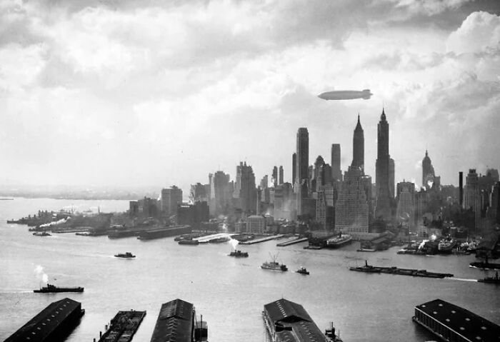 Hindenburg Airship, Flying Over Manhattan In 1937, Shortly Before The Disaster In New Jersey
