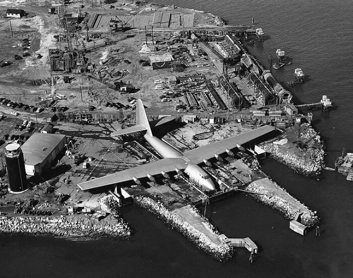 Aerial Photo Of The Enormous Hughes H-4 Hercules Wooden Aircraft Being Built - Playa Vista, California - February 1947